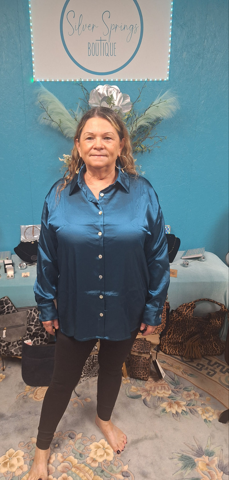 Teal Satin Button Shirt