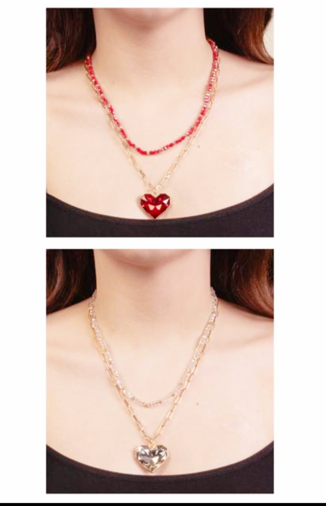 Layered Crystal Heart Necklace