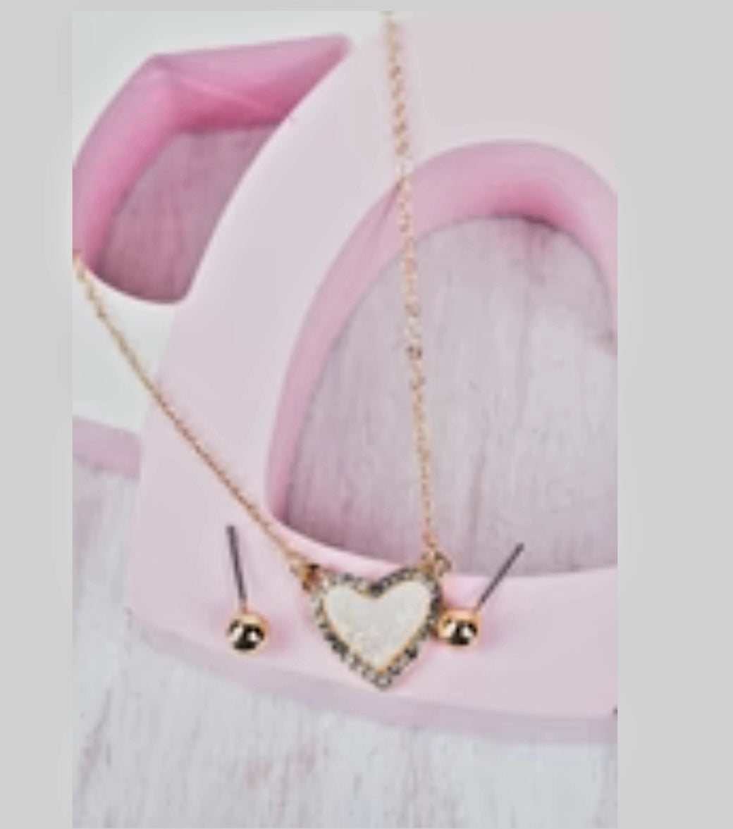 Irid Heart Necklace and Stud Earrings