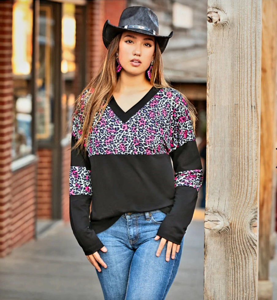 Black Pink Cheetah Top