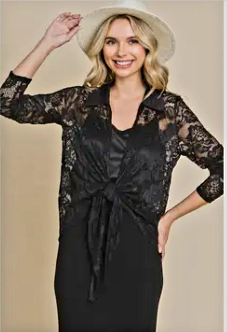 Open Front Tye Lace Cardigan