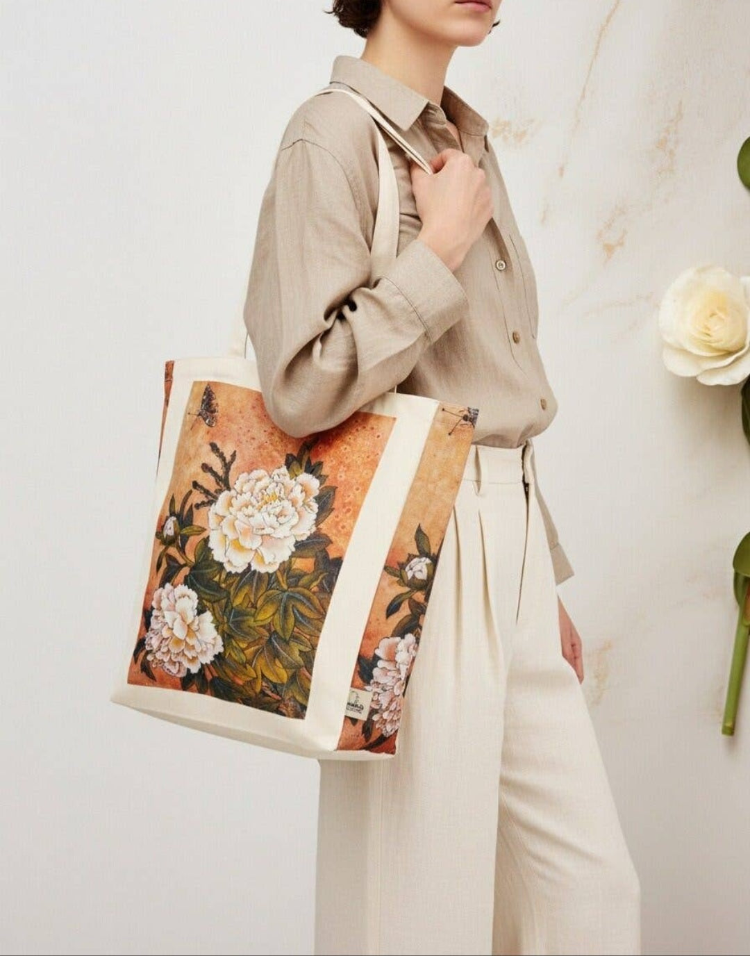 Orange Peony Tote