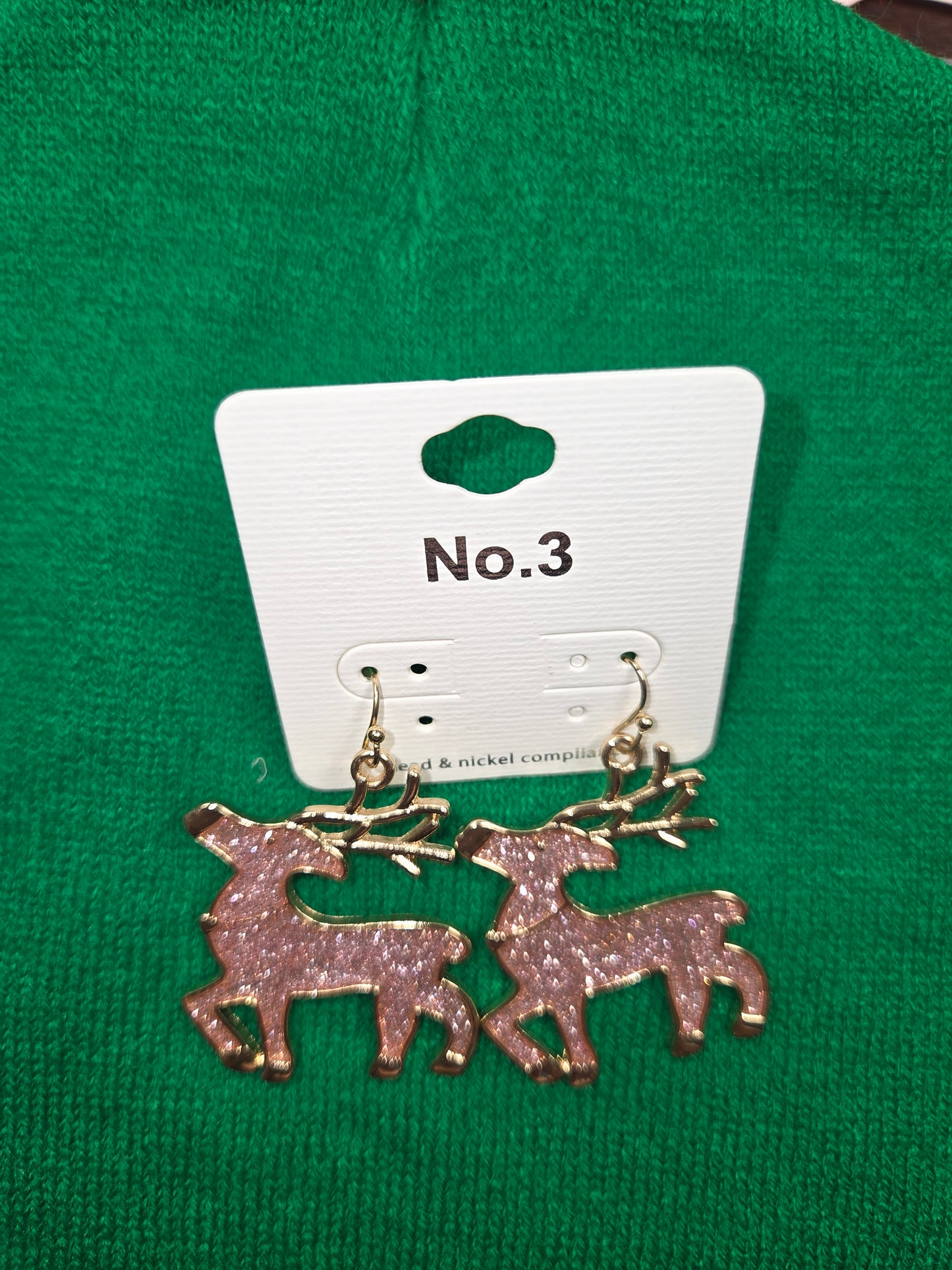 Pink Glitter Deer Earrings