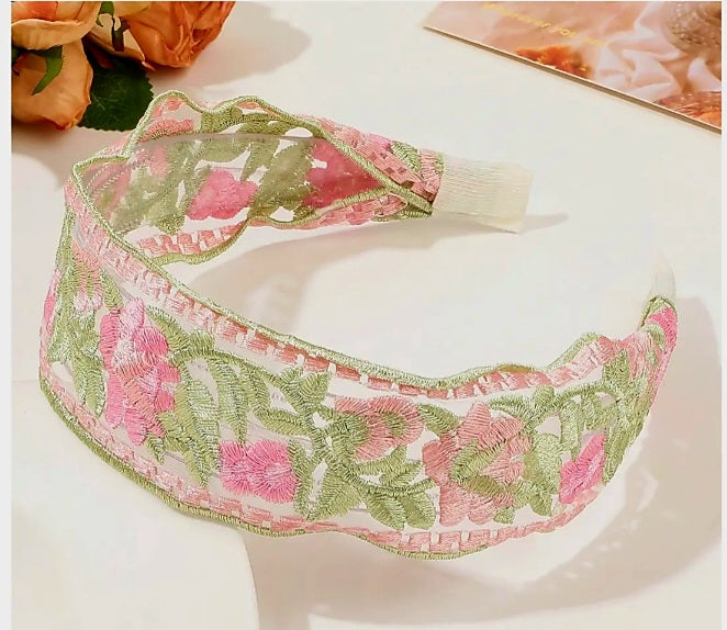 Mesh Embroidered Flower Headband