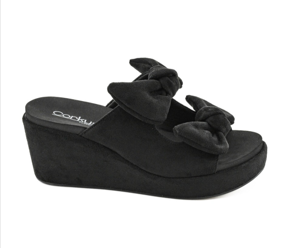 Bowed Up Black Wedge Shoes