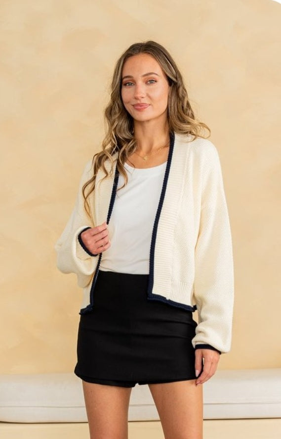 Cream Sweater Dark Navy Trim