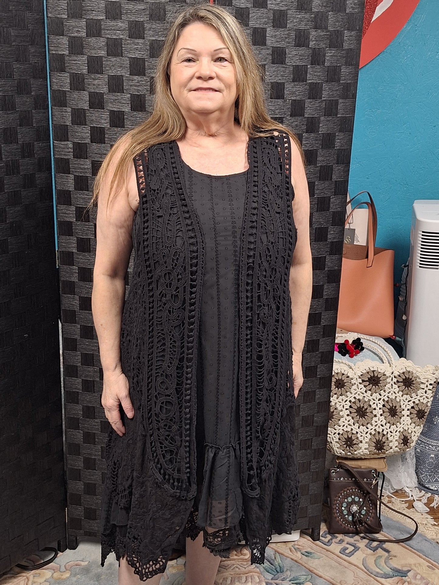 Origami Black Crochet Lace Cardigan