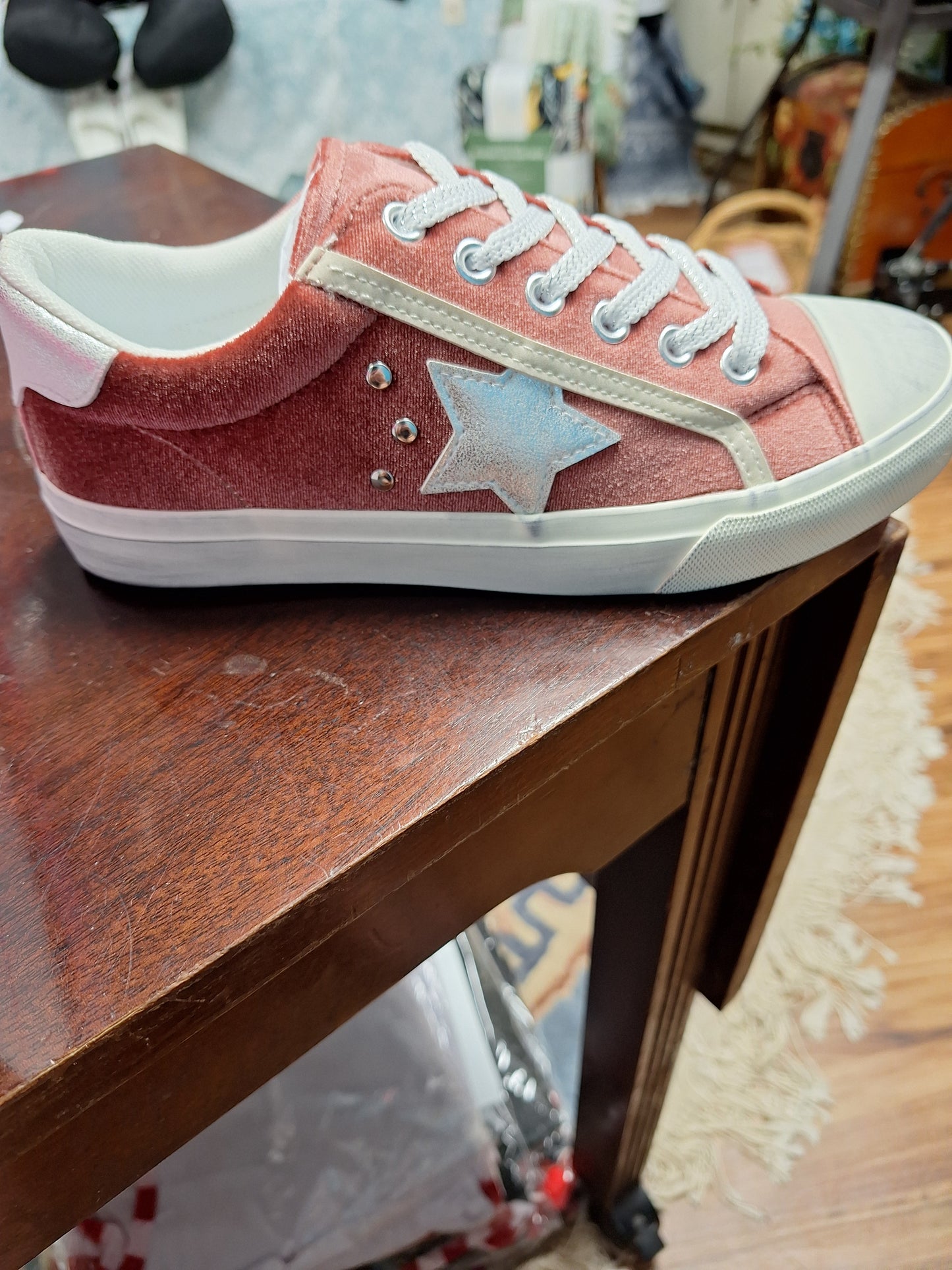 Big Dipper Blush Pink Tennis Shoes with Distressing