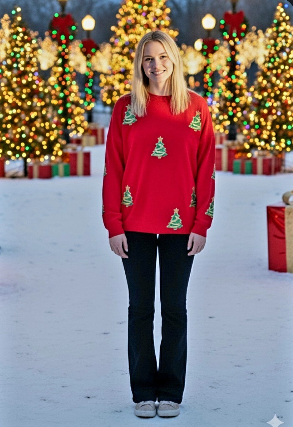 Red Top with Christmas Trees