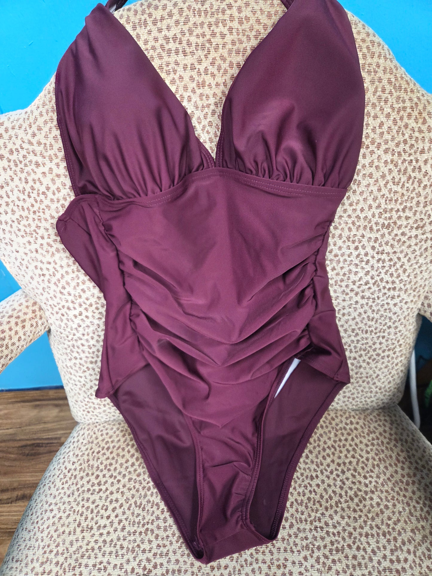 V neck Ruched One Piece Swim Suit
