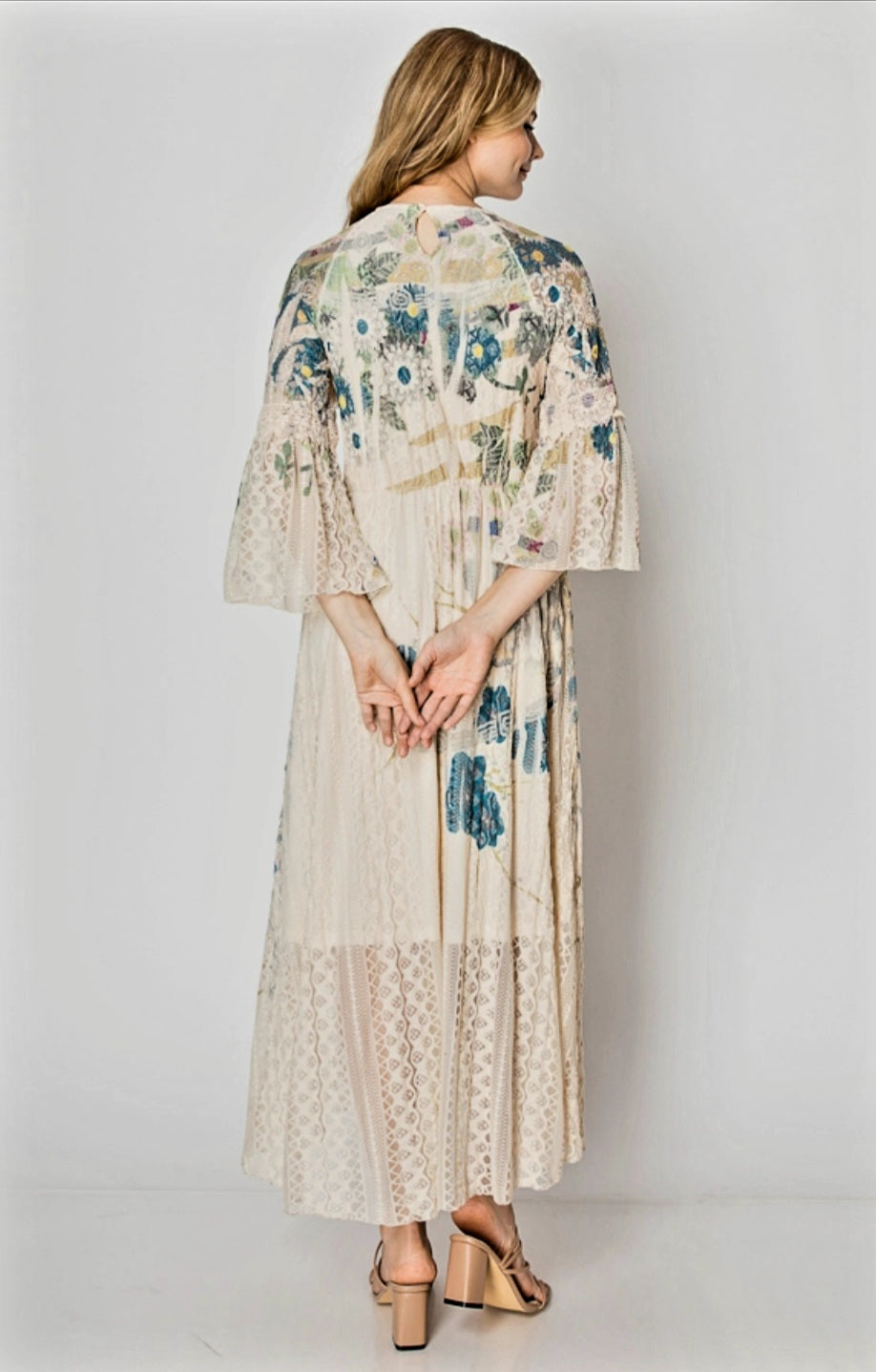 Lace Bell Sleeve A line Midi Dress