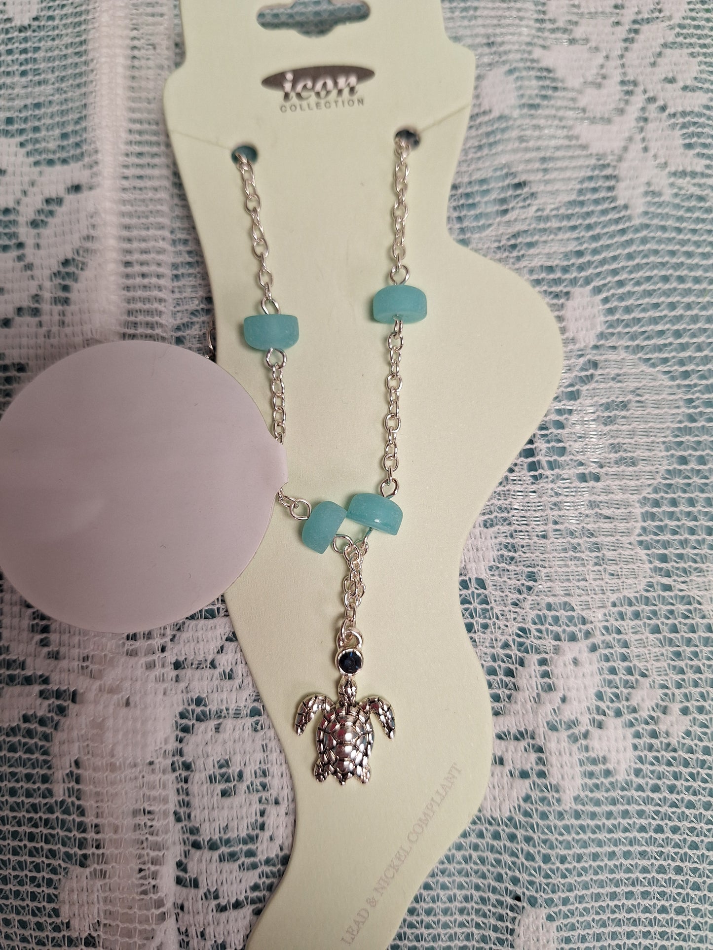 Blue Bead Turtle Anklet