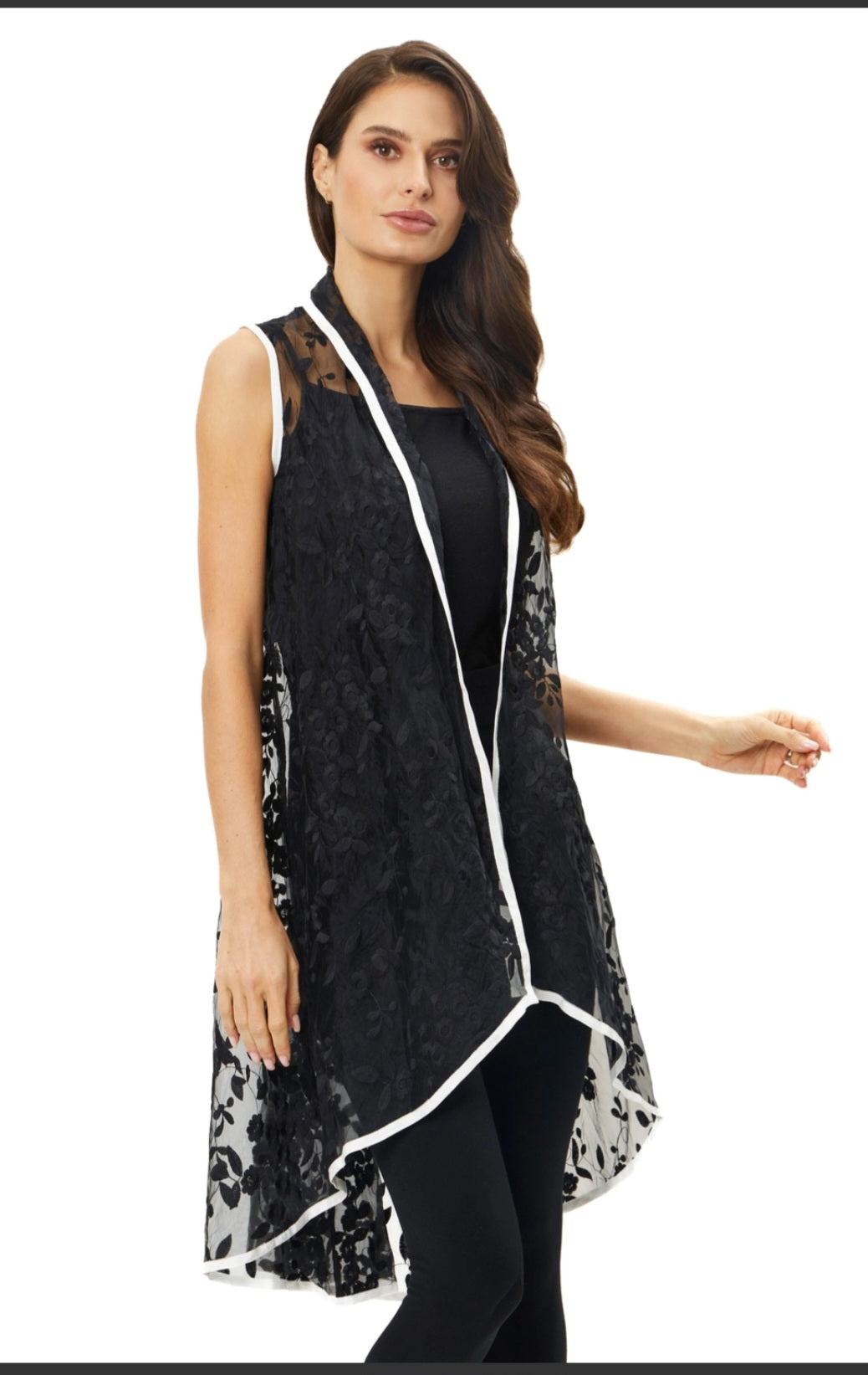 Black Mesh Embroidered  Vest