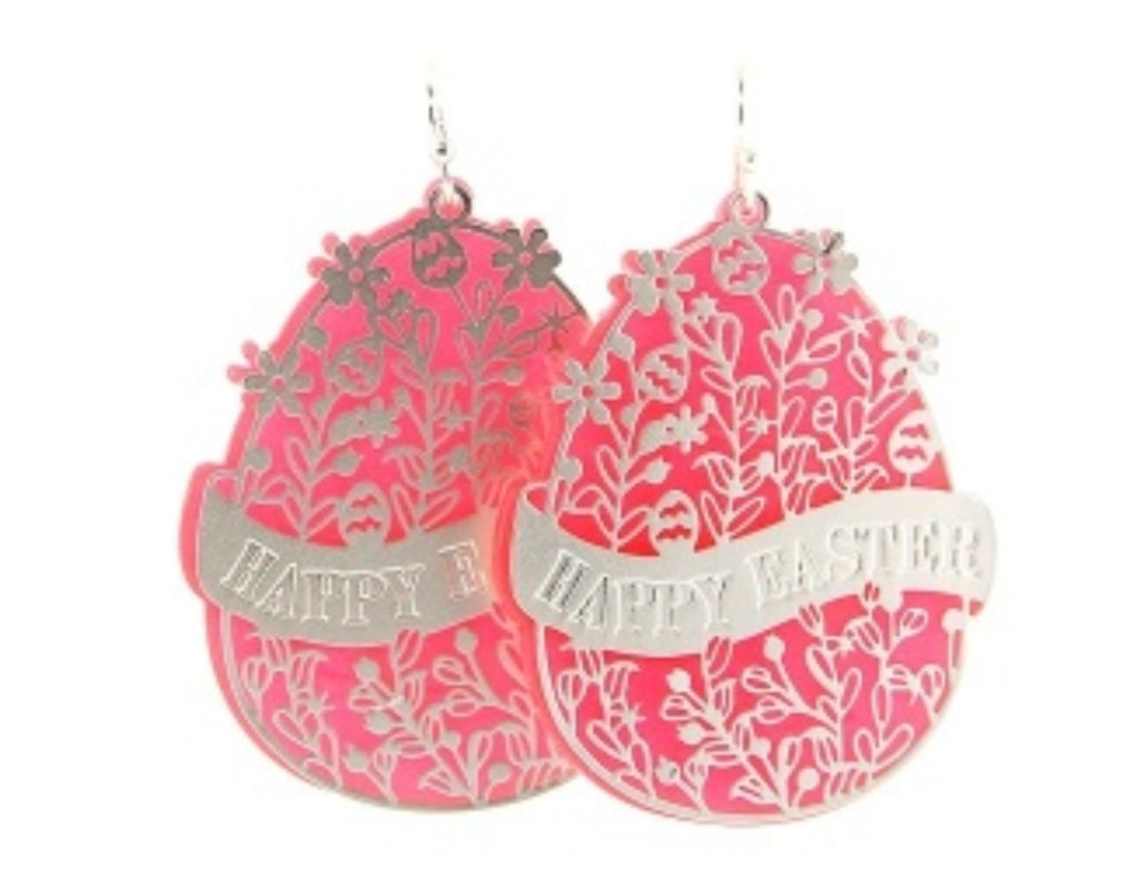 Happy Easter Pink Egg Earrings