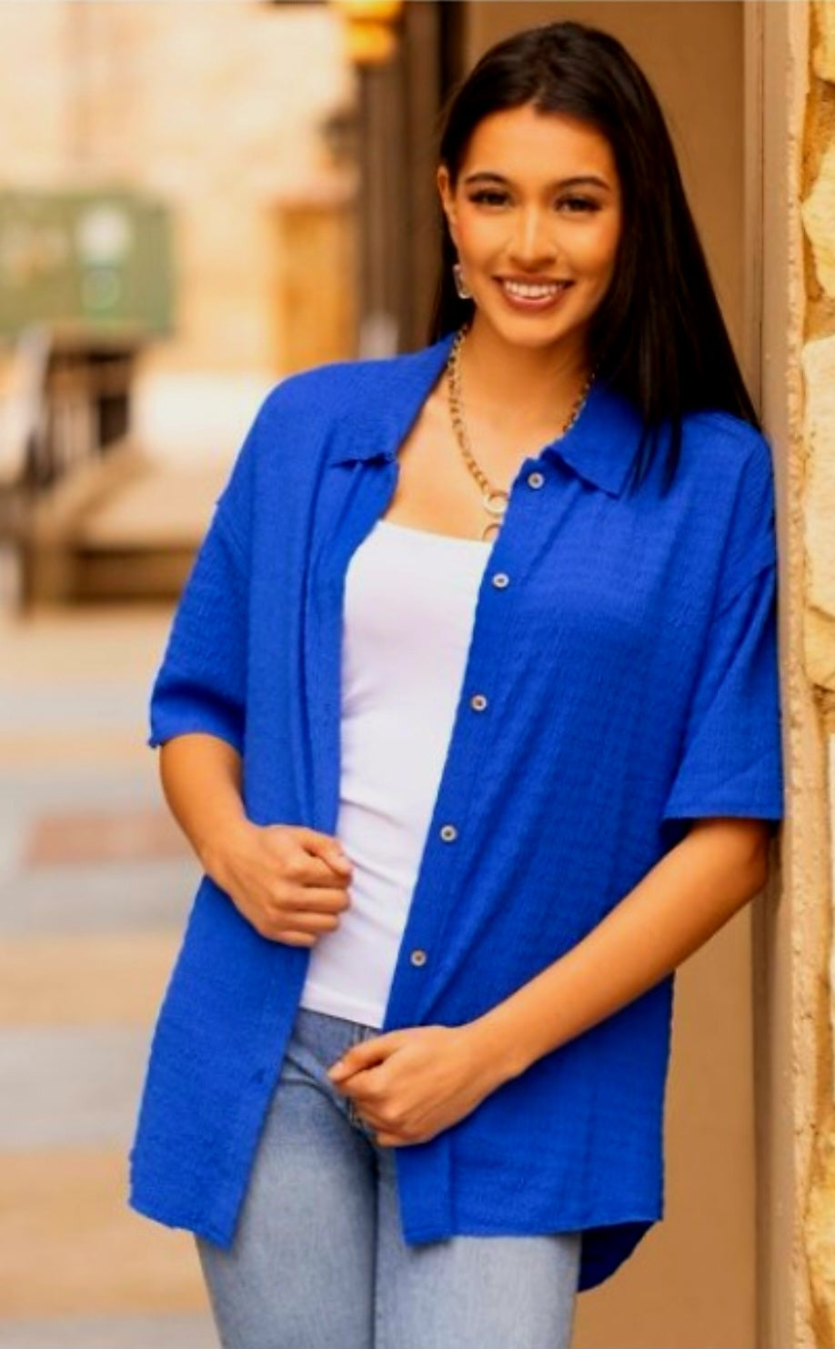 Royal Blue Button Up Top