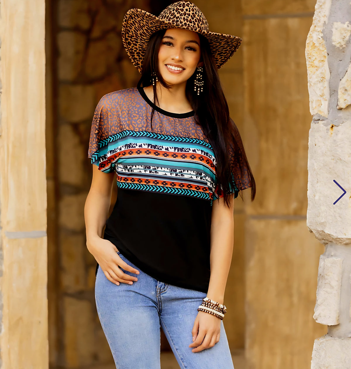 Black Leopard and Aztec Print Top