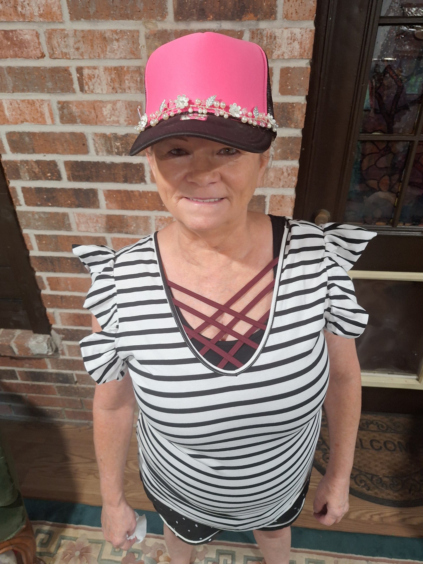 Pink and Black Bedazzled Hat