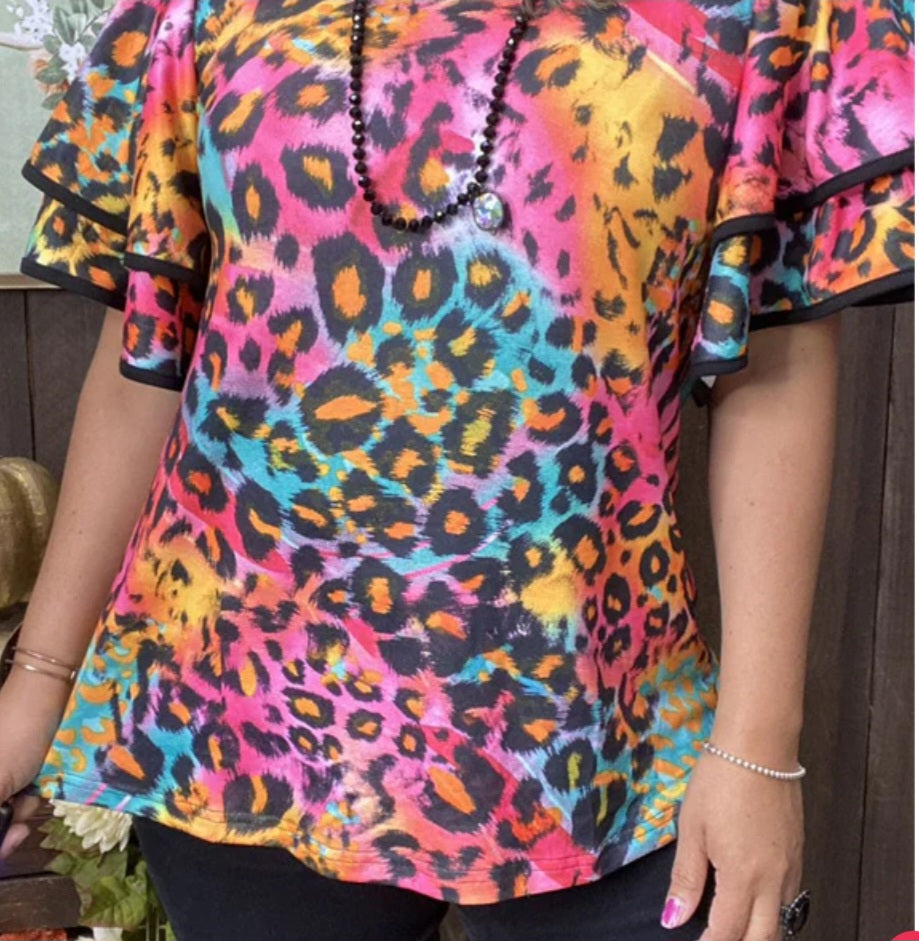 Colorful Leo Double Ruffle Top