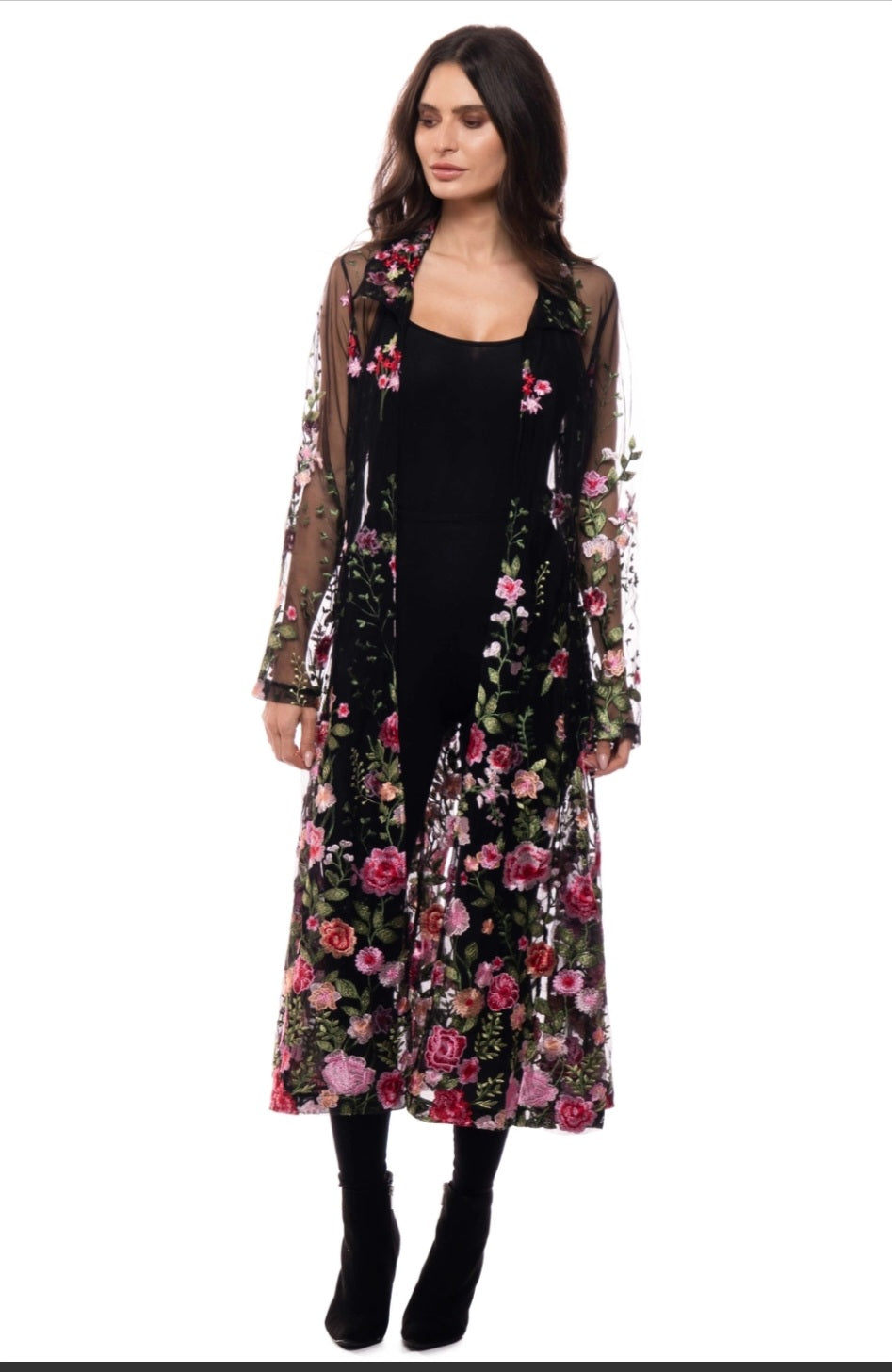 Embroidered Mesh Duster Jacket