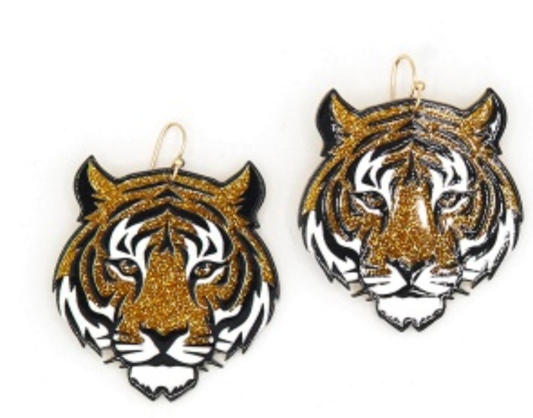 Glitter Tiger Head Earrings