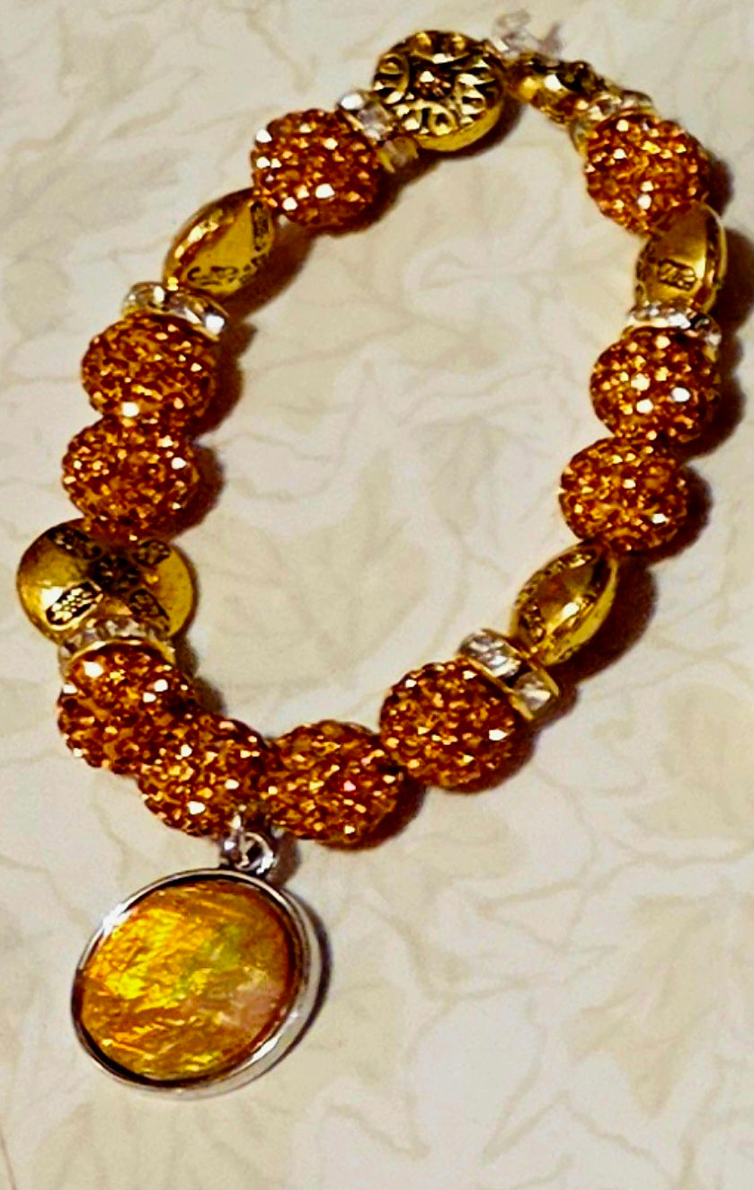 Rhinestone Gold with Gold Pendant Bracelet