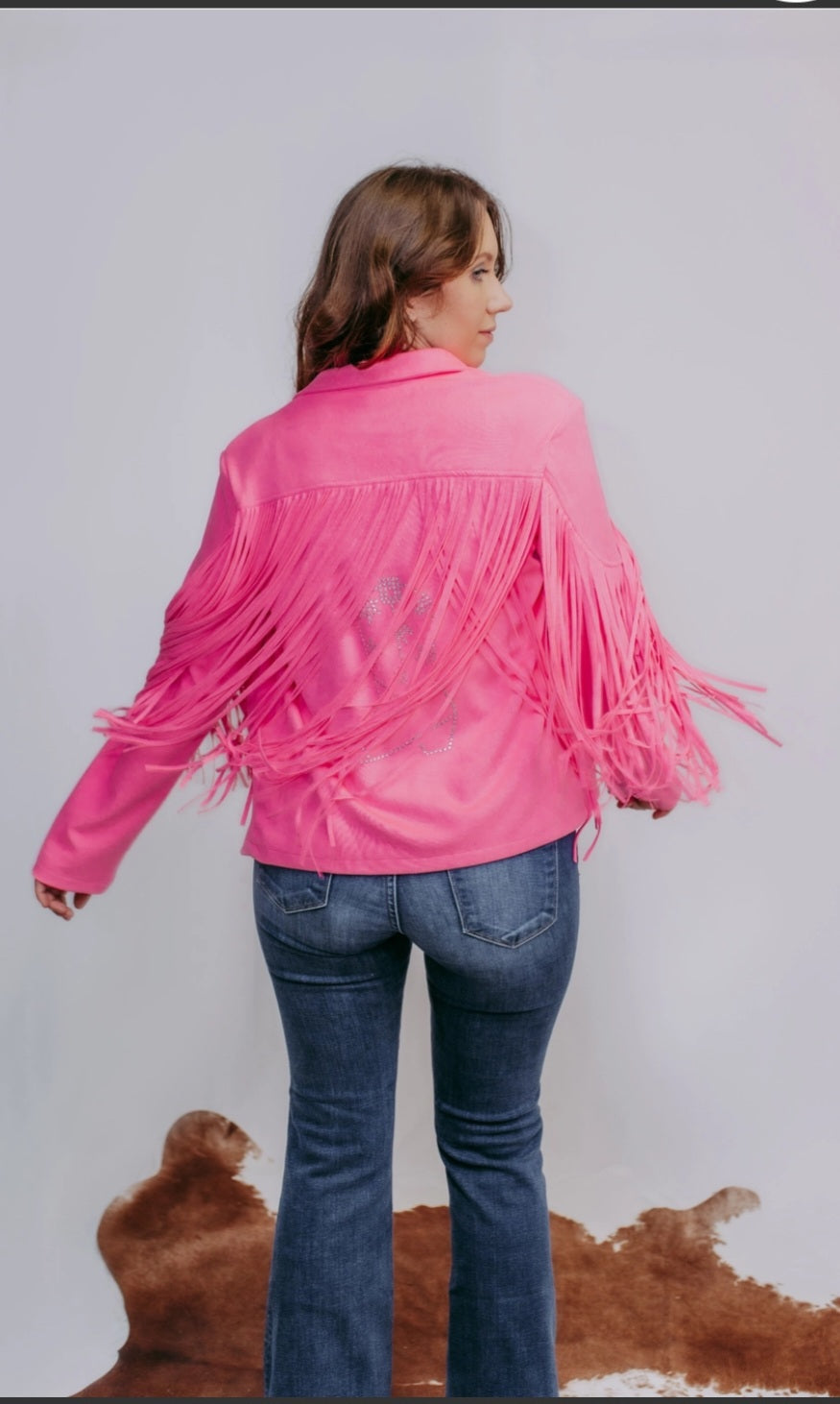 Fringe Faux Suede Jacket Pink*l