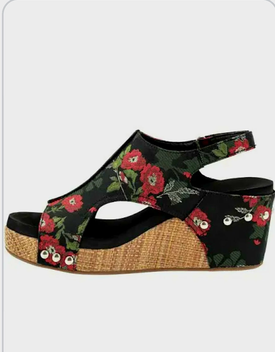 Red Floral Wedge Shoe