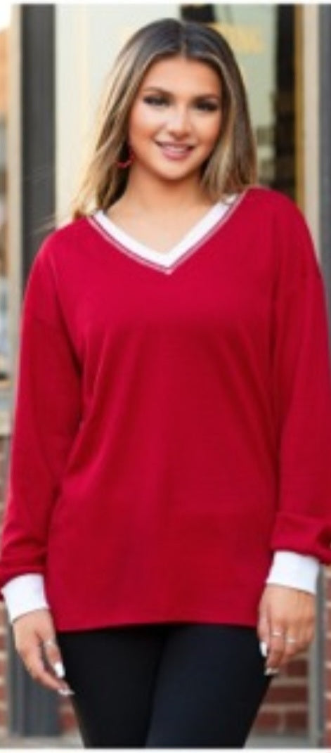 Dark Red Shirt White Trim