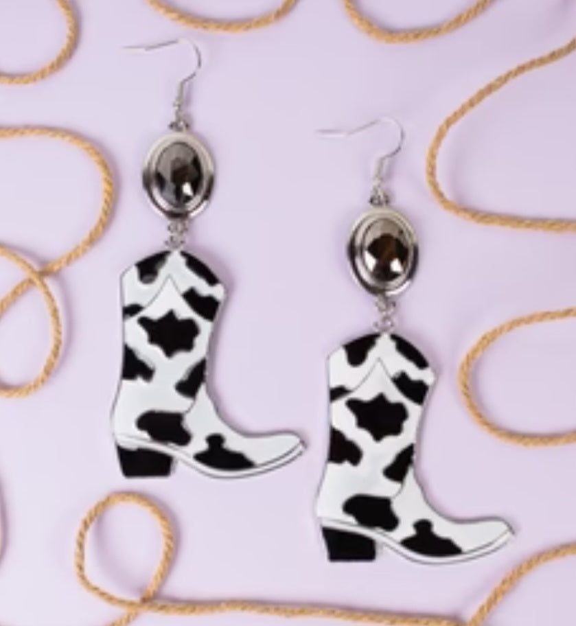 Black Cowgirl Boot Earrings with Bling