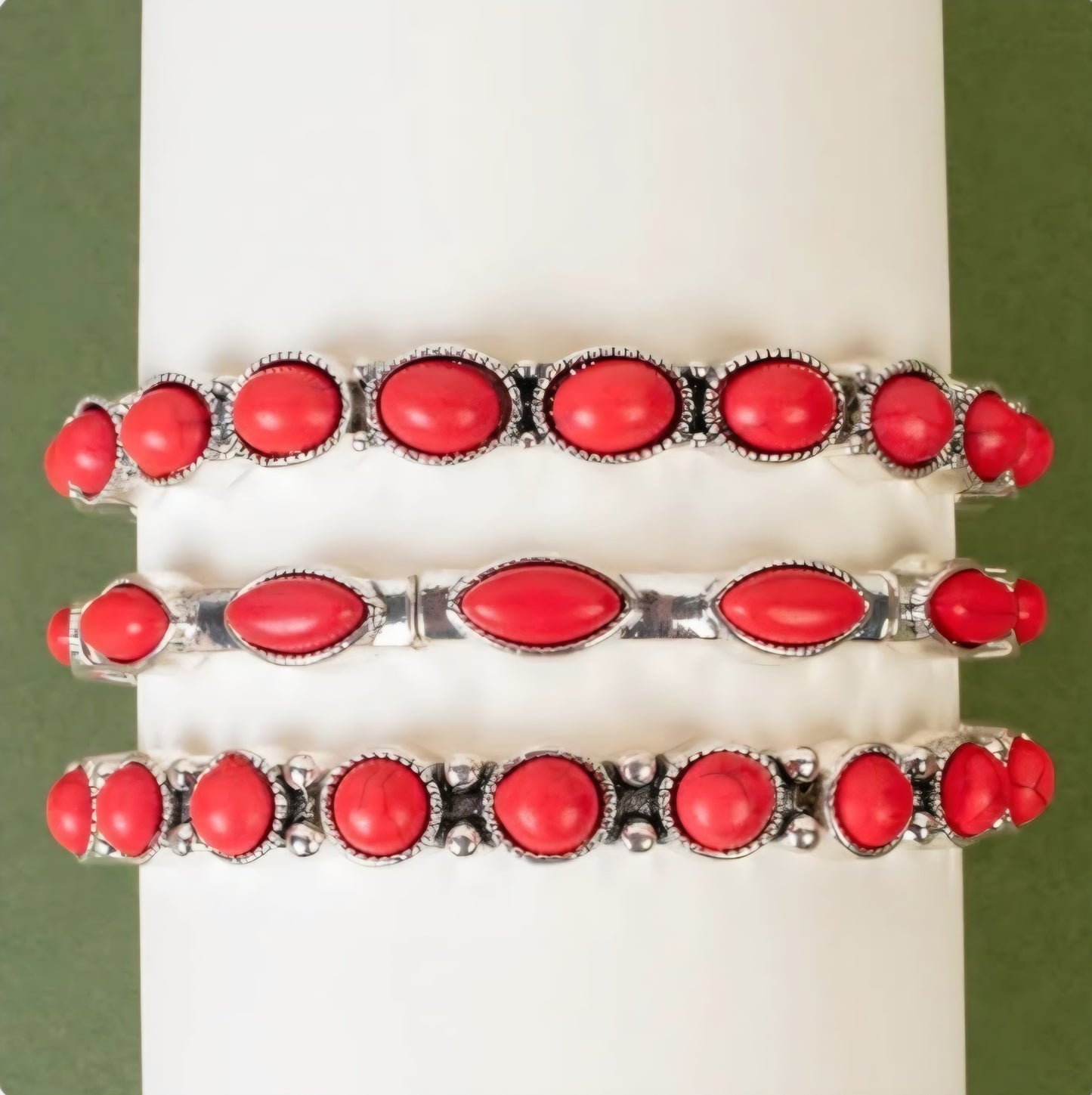 Red and Silver Stack Bracelet Set