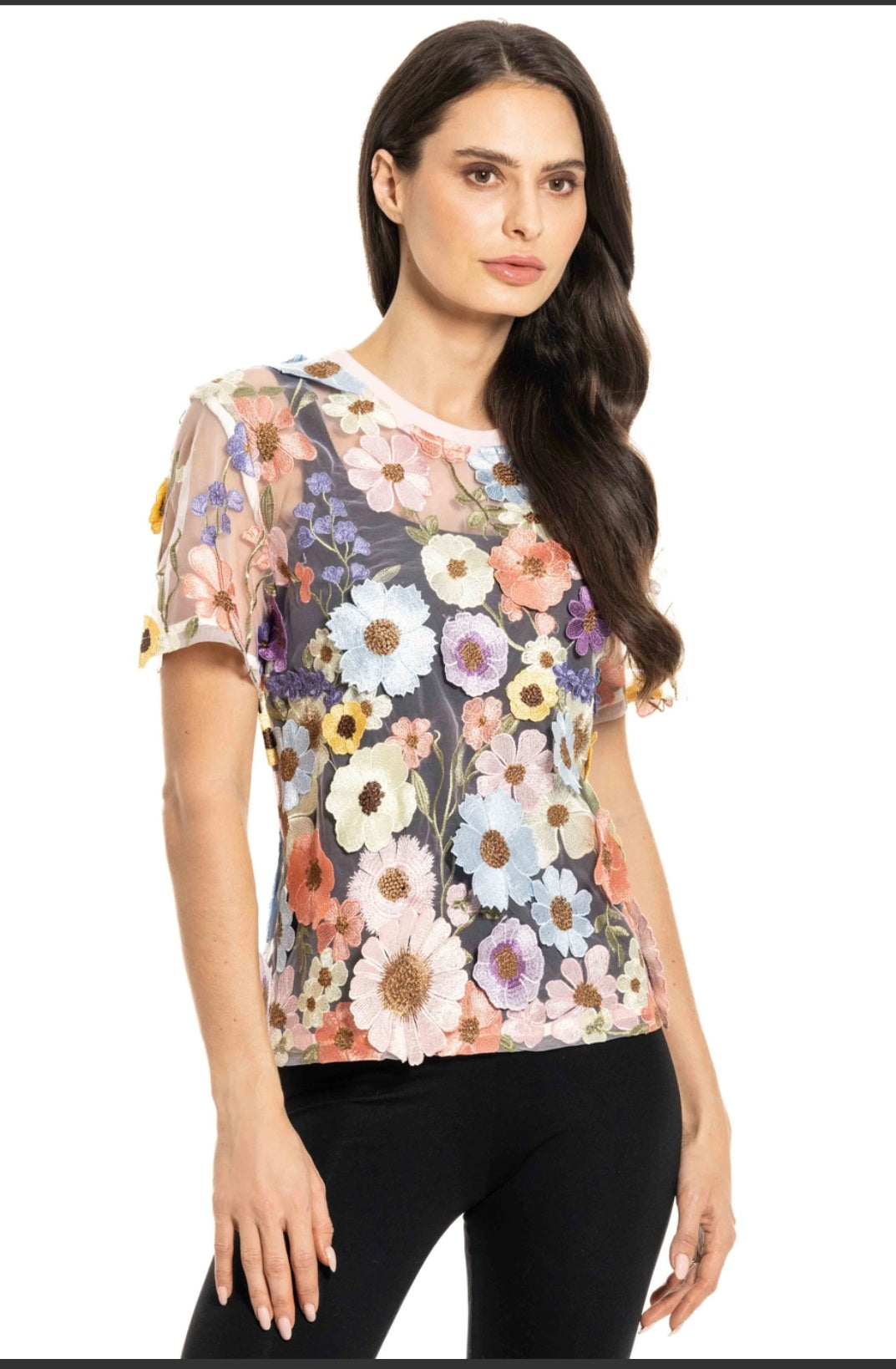 Floral Embroidered Short Sleeve Top#
