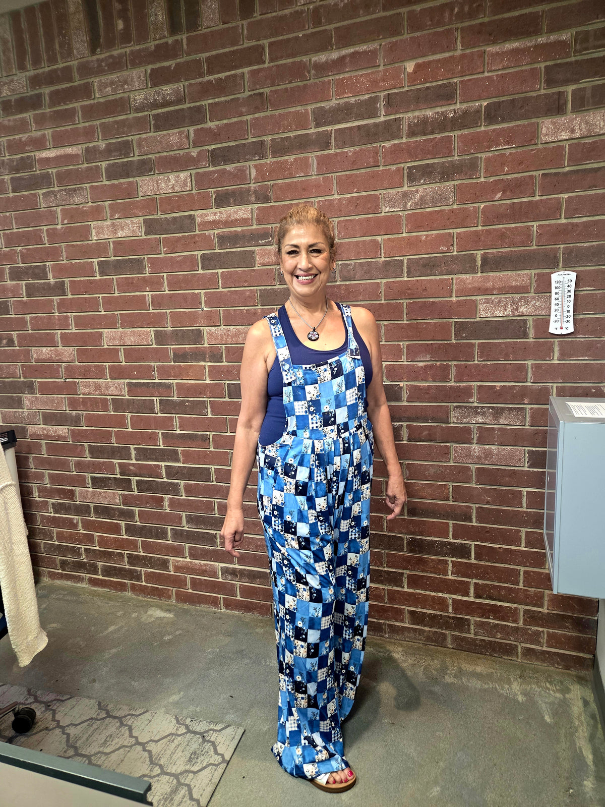 Blue Floral Patchwork Wide Leg Overalls