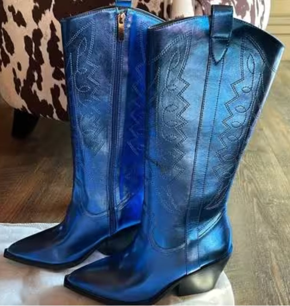 Metallic Blue Boots
