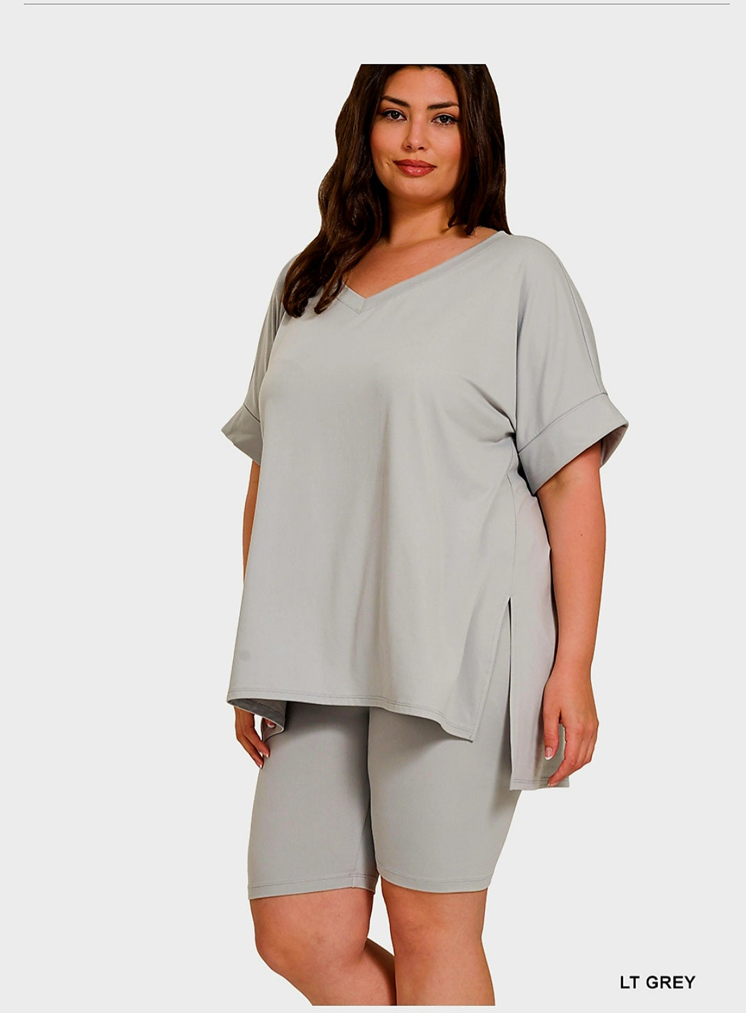 Lt Gray Biker Short Set