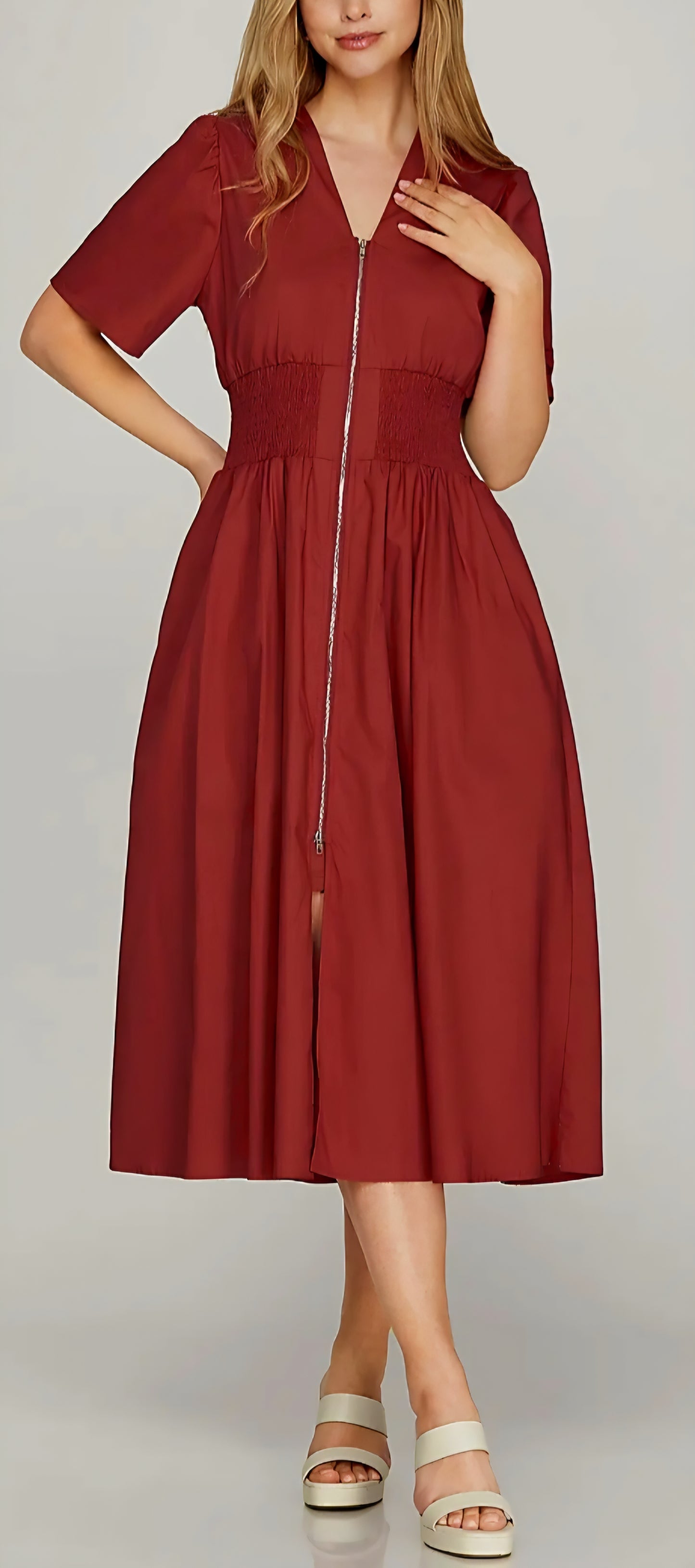 Red Zip Dress with Sleeves
