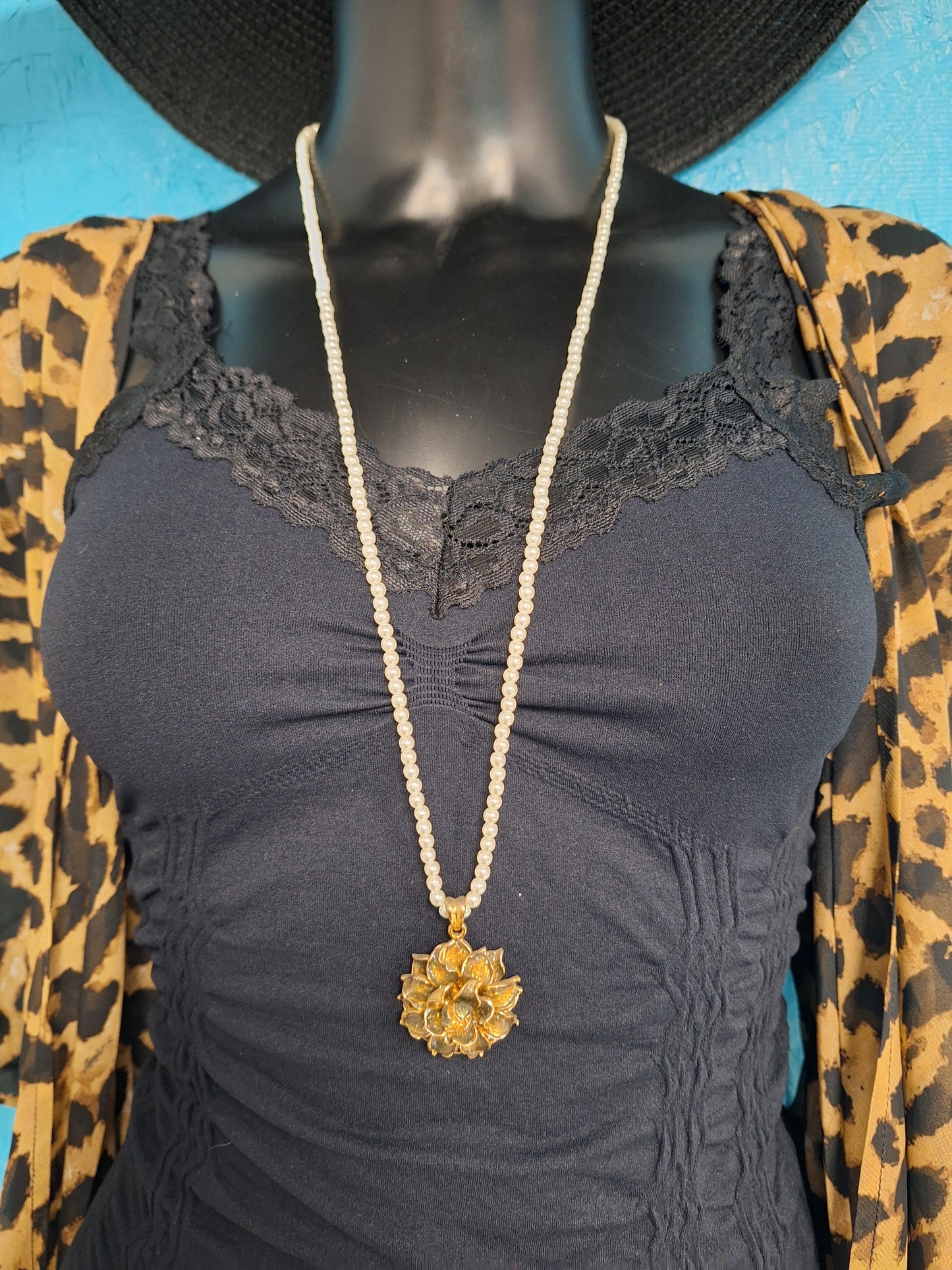 Black and Bronze Flower with Pearls