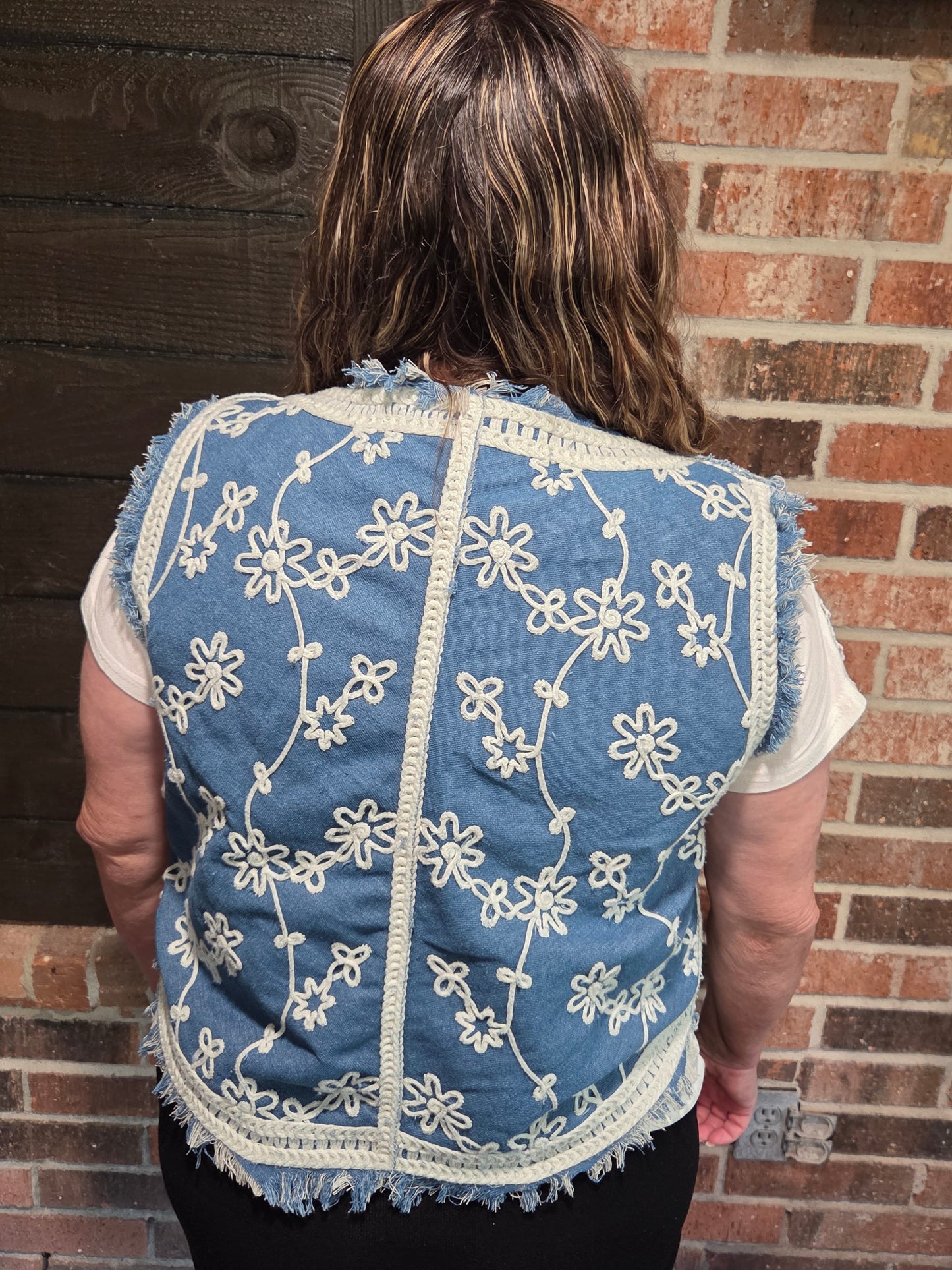 Jean Vest with White Embroidery