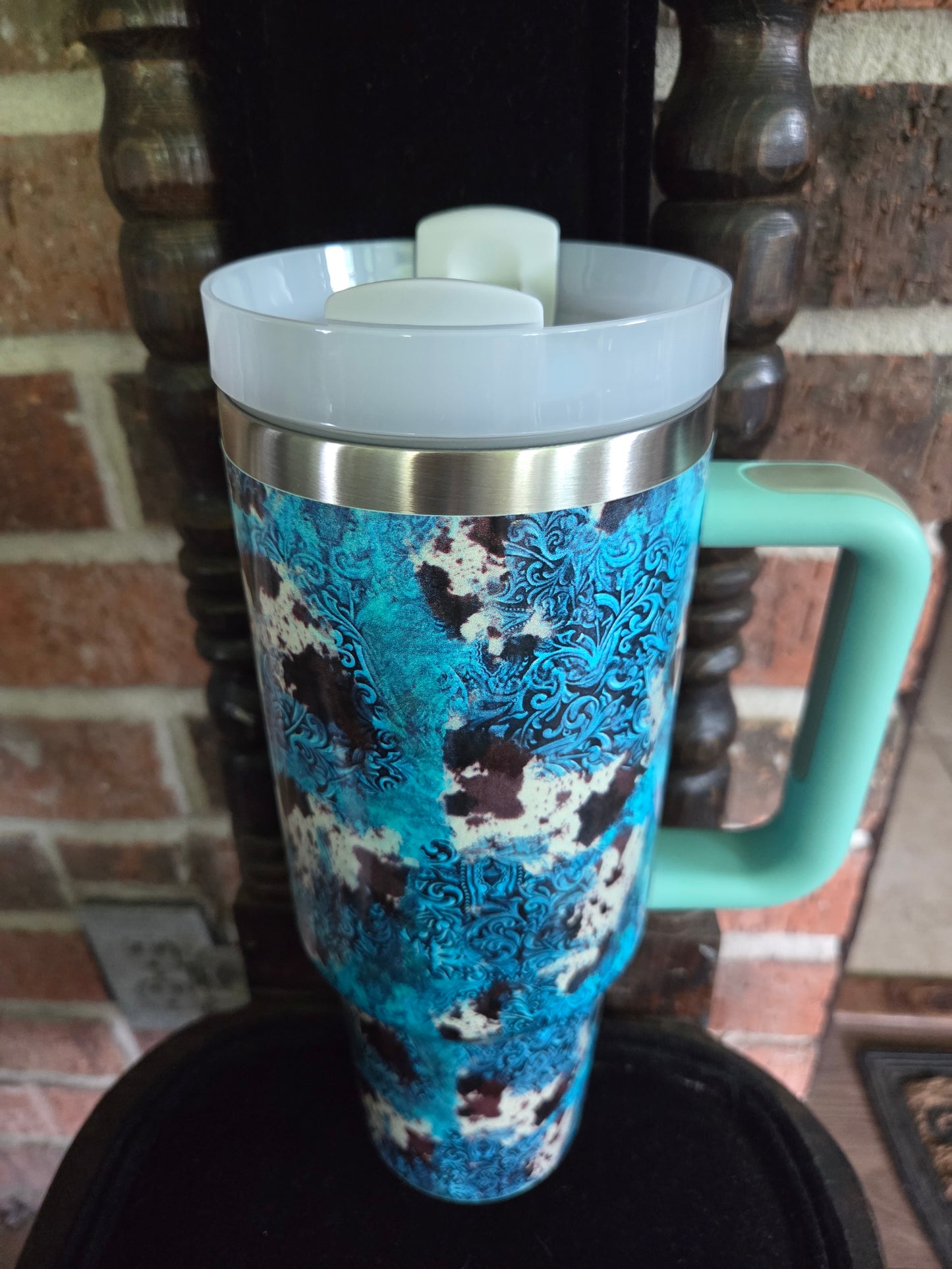 Blue Cow Print Tumbler