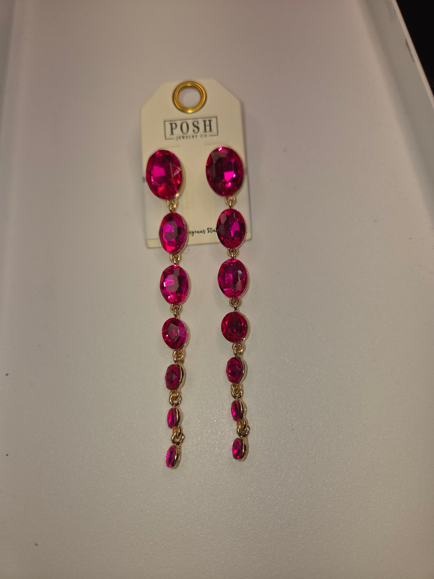 Fuschia Rhinestone Drop Earrings
