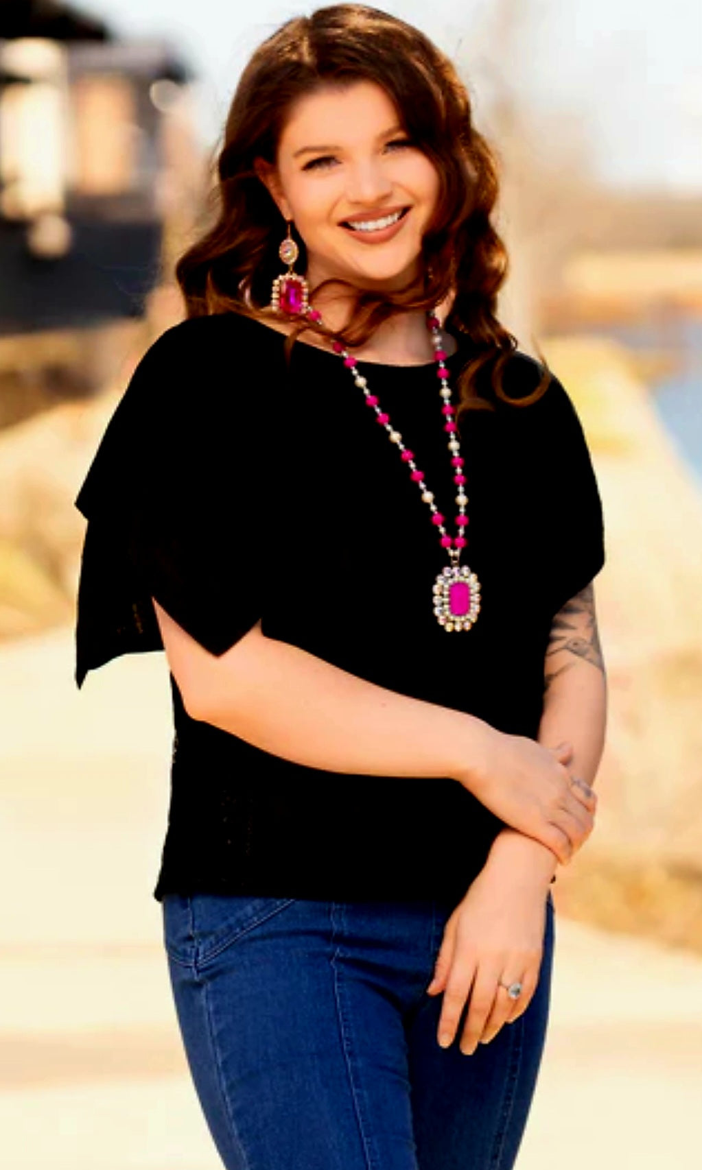 Black Top With Side Lace Detail