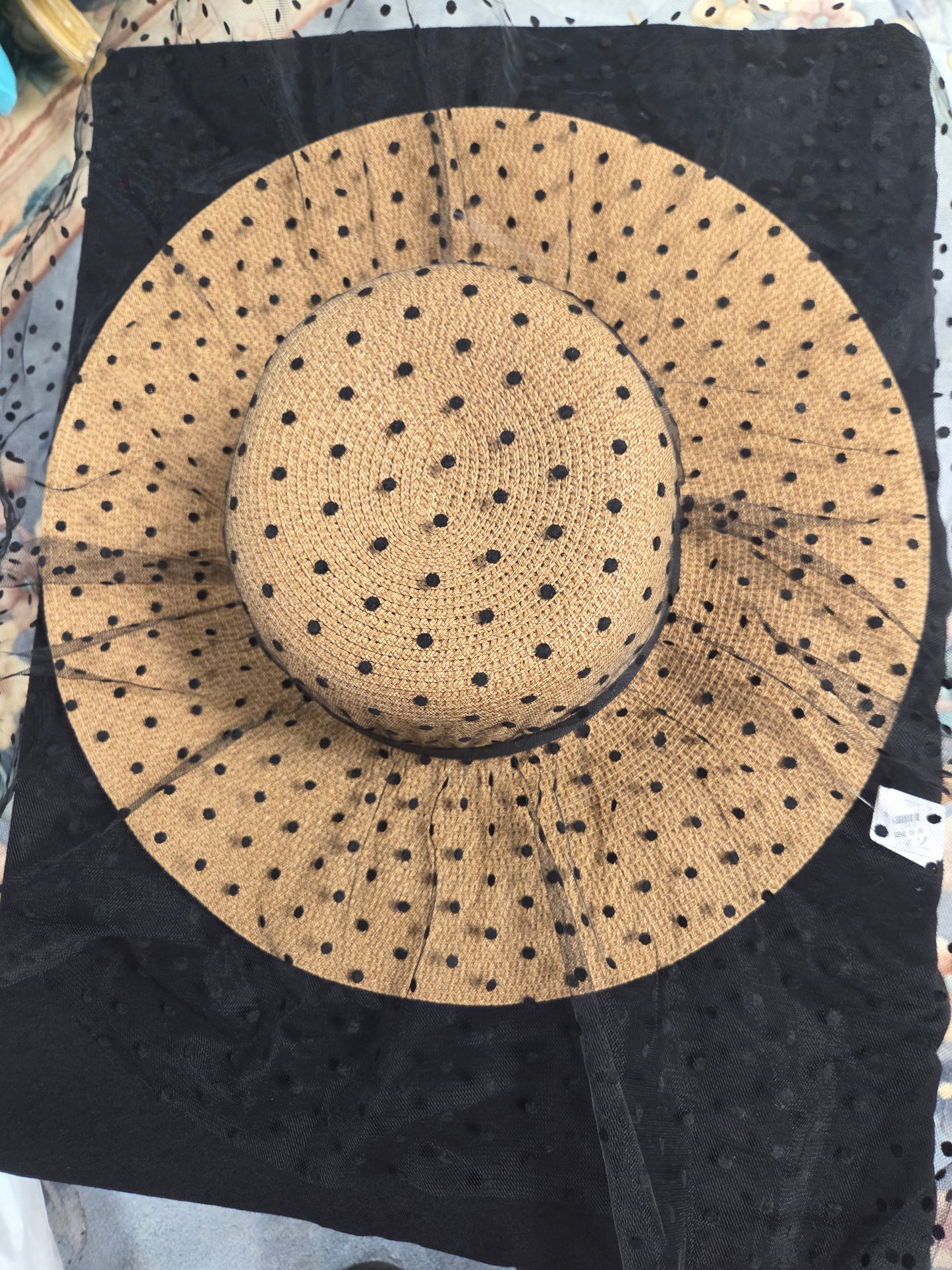 Wide Brim Hat with Black Lace