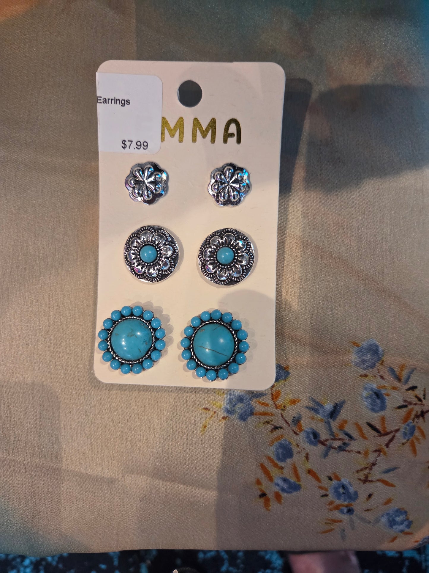 Silver Flower Trio Earrings