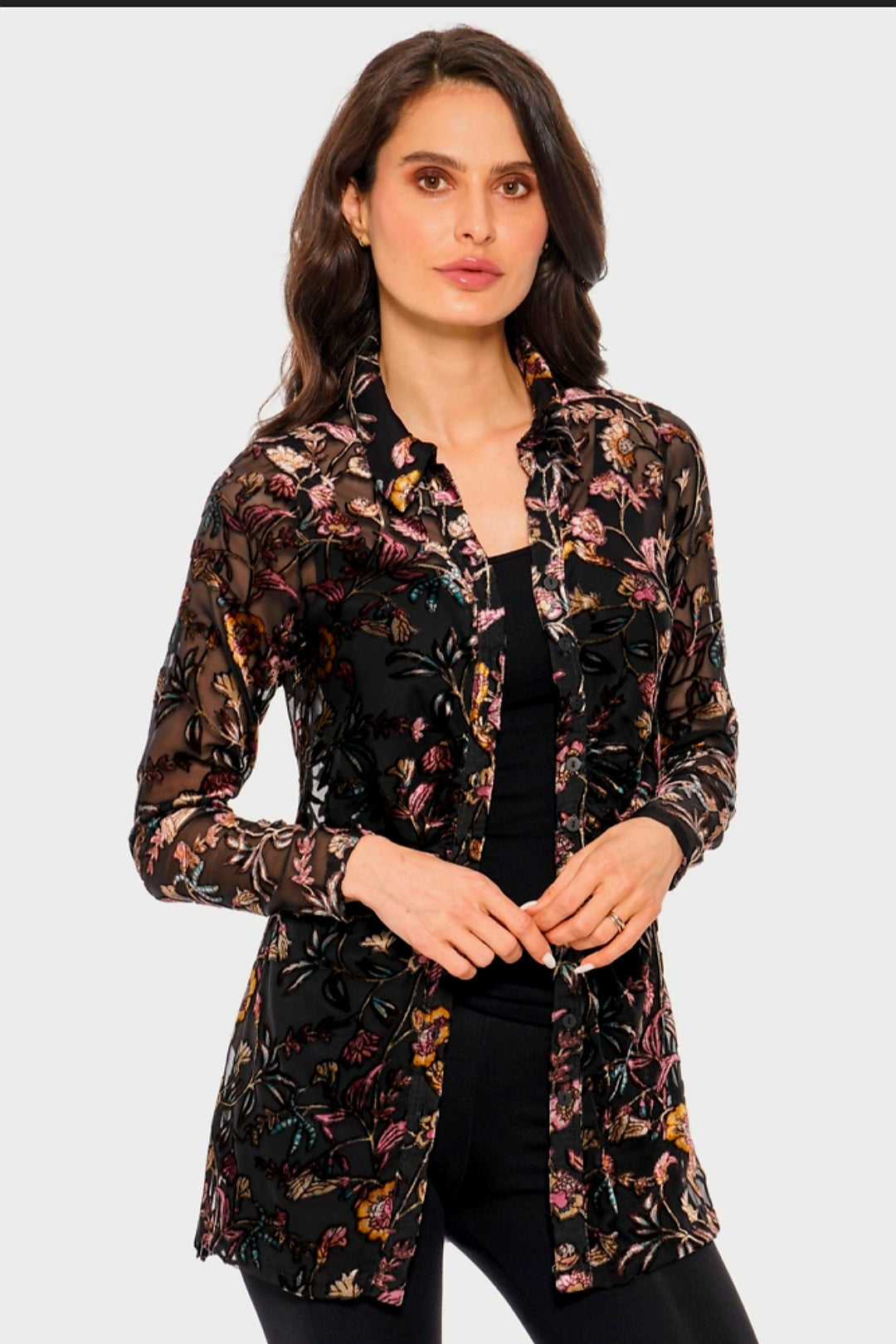 Black/Red Multi Button Down Mesh