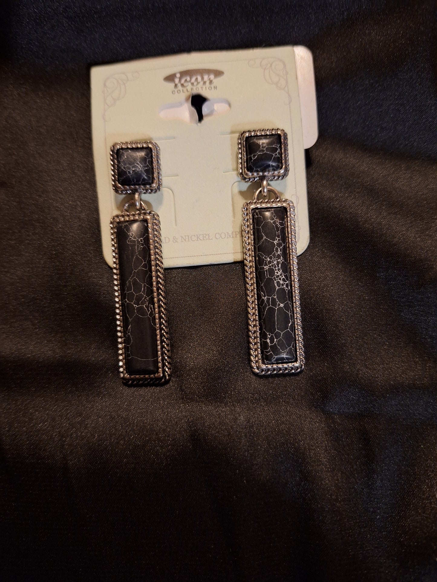 Black Stone Bar Earrings