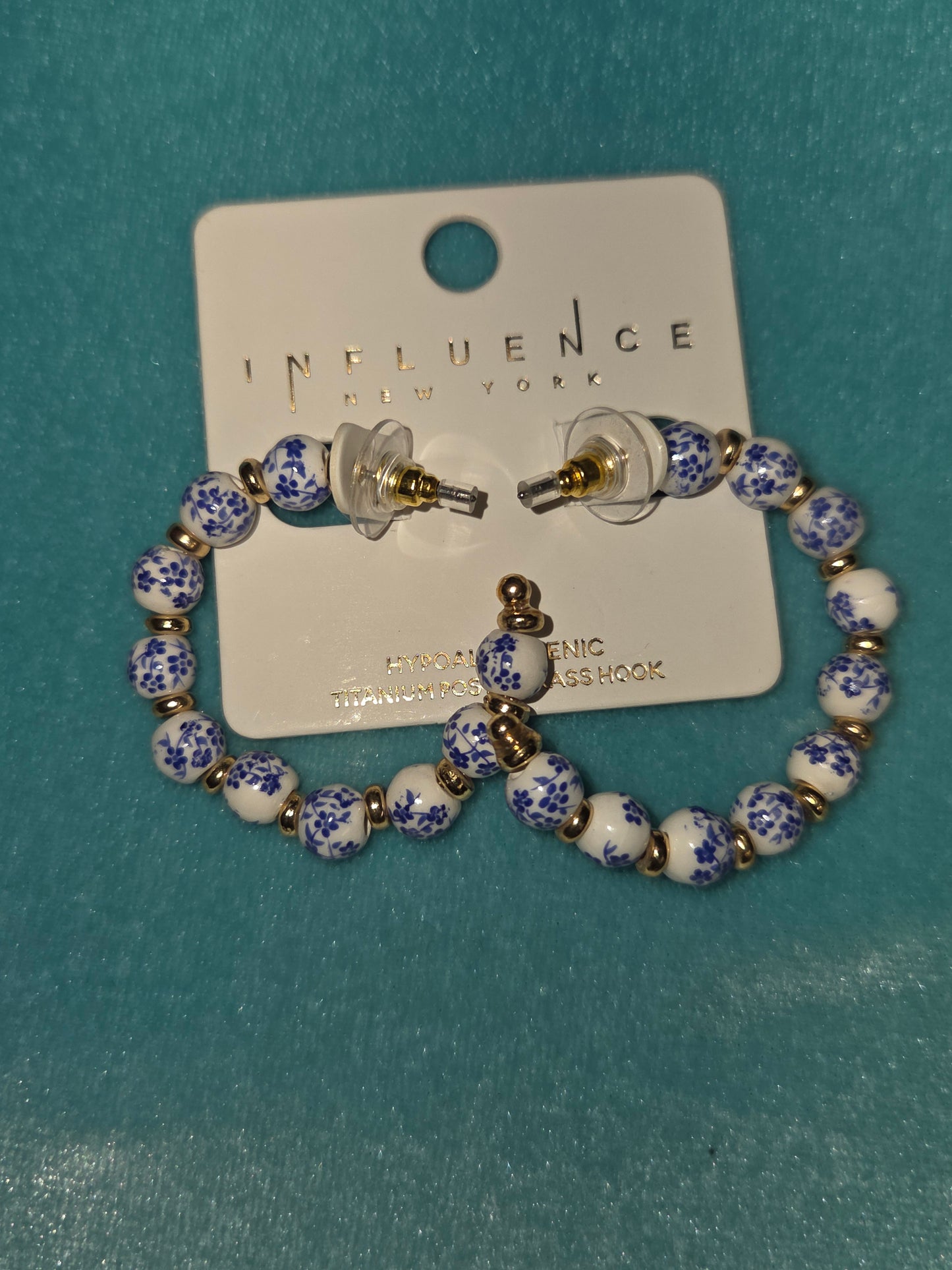 Blue Flower Hoops