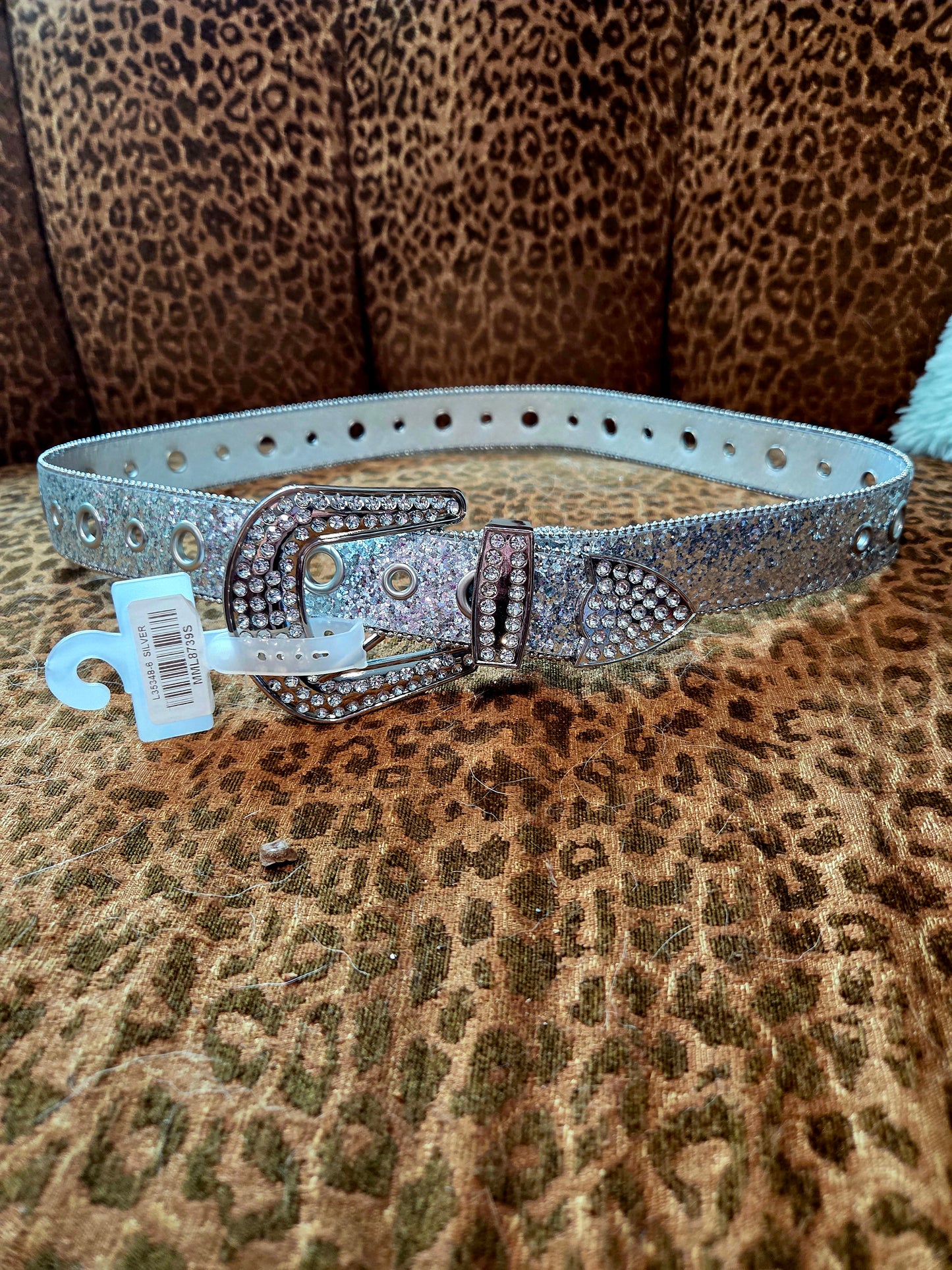 Silver Grommet Glitter Belt