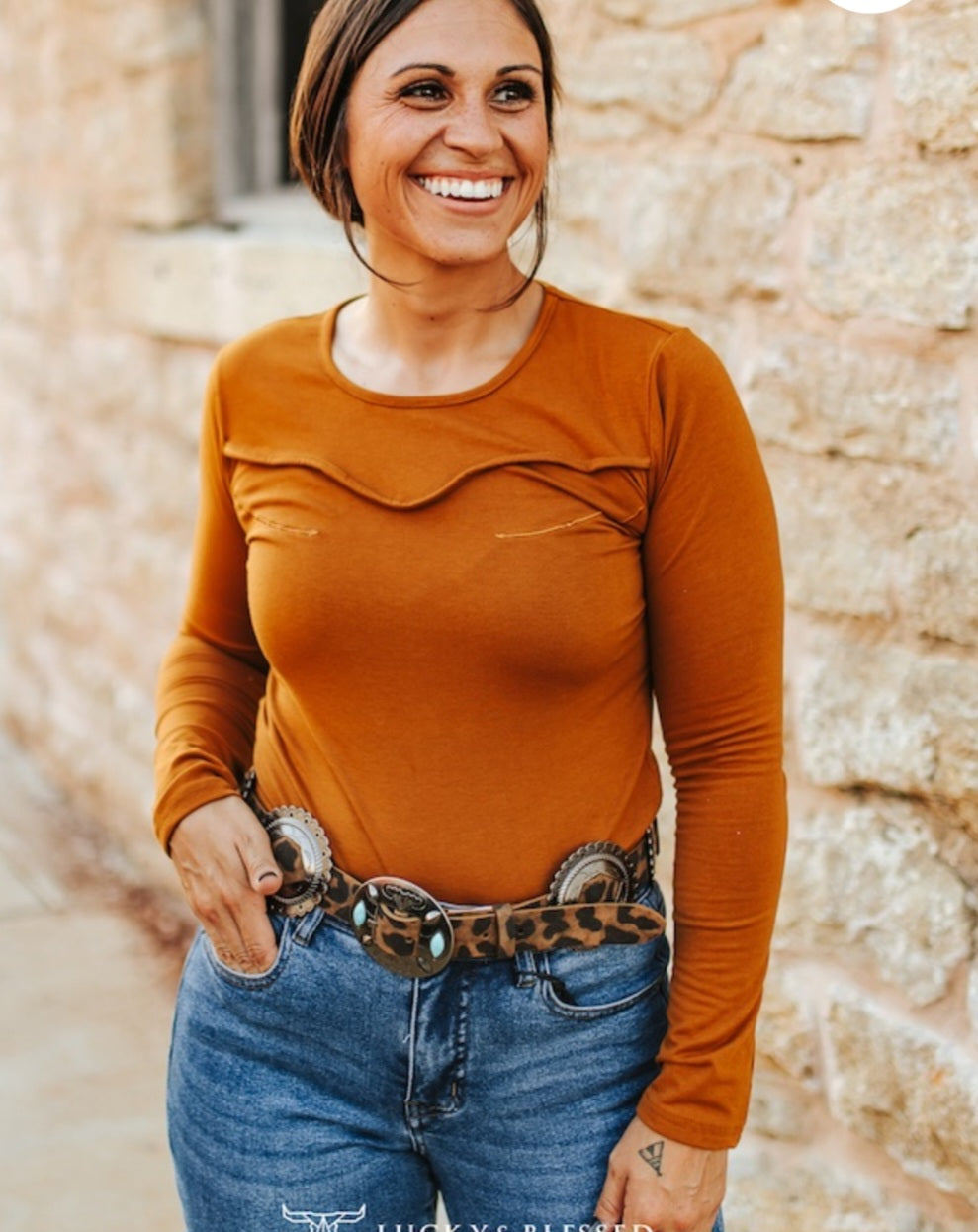 #75 Camel with Embroidered Western Arrows Top