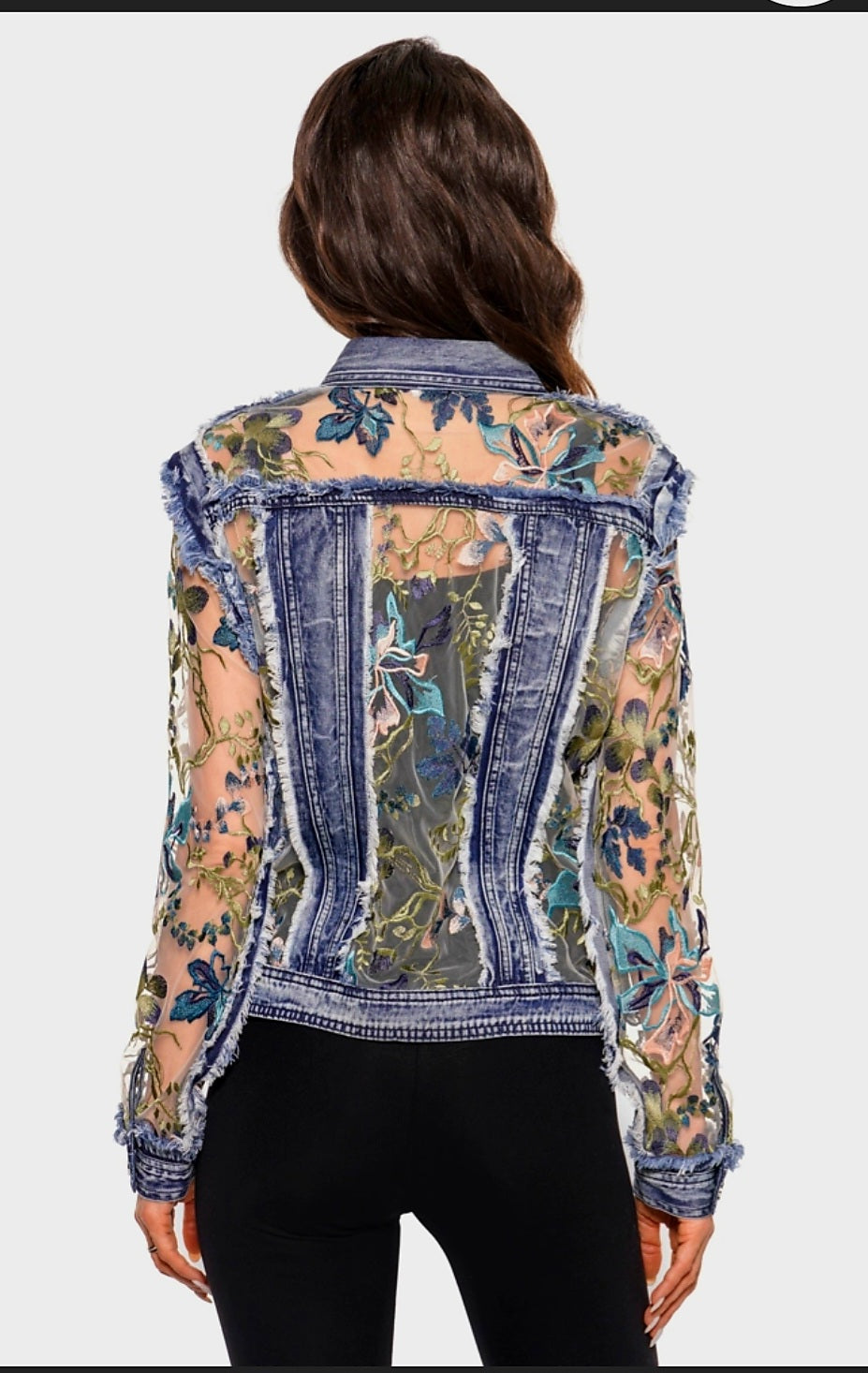 Denim Lace Jacket with Blue Embroidery