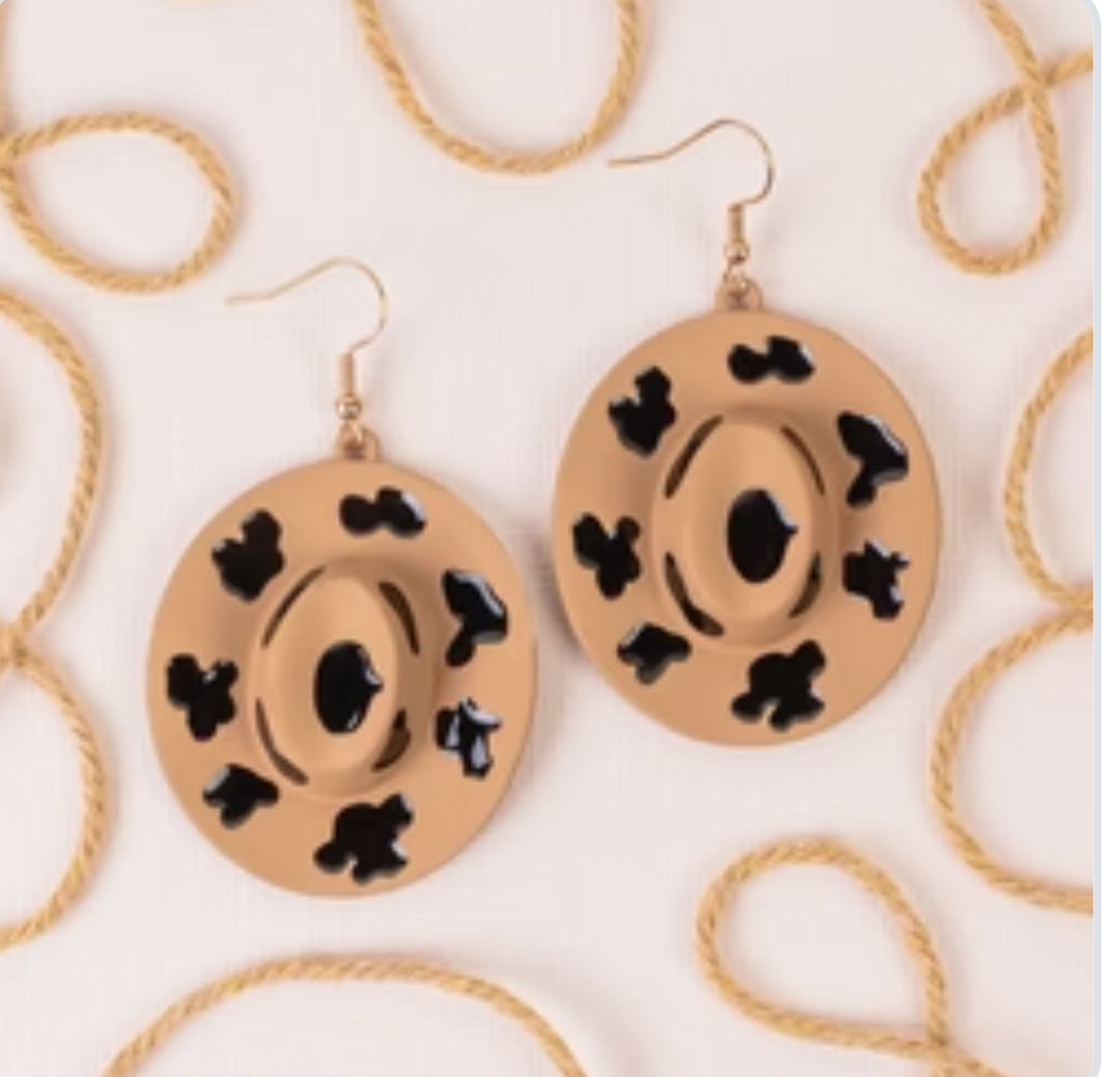 Brown Cowgirl Hat Earrings