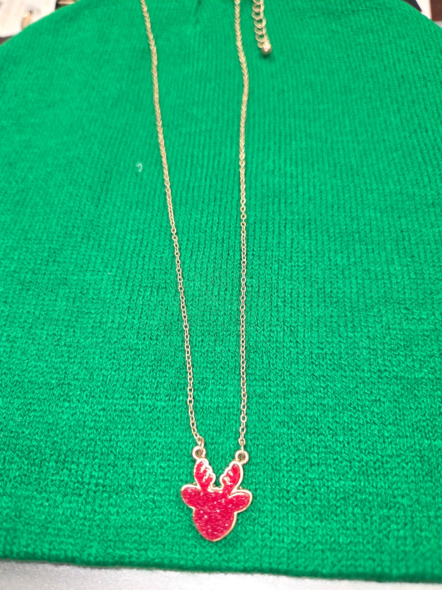 Red Druzy Deer Head Necklace